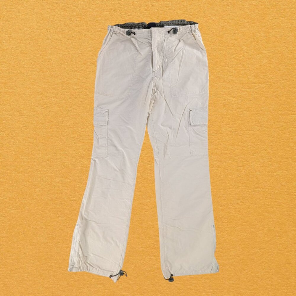 Y2k Cream Wide Leg Cargo Pocket Cotton Nylon Straight Leg Zipper Adjustable Pant